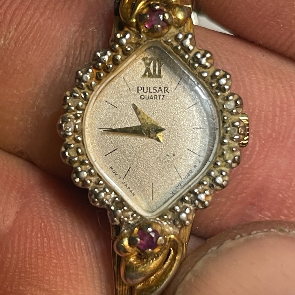 Pulsar Women's Gold and Silver Watch with Purple Accents